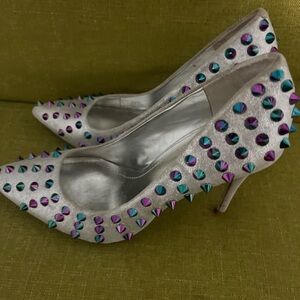 BCBGeneration Silver Studded Heels with Purple and Blue Accents